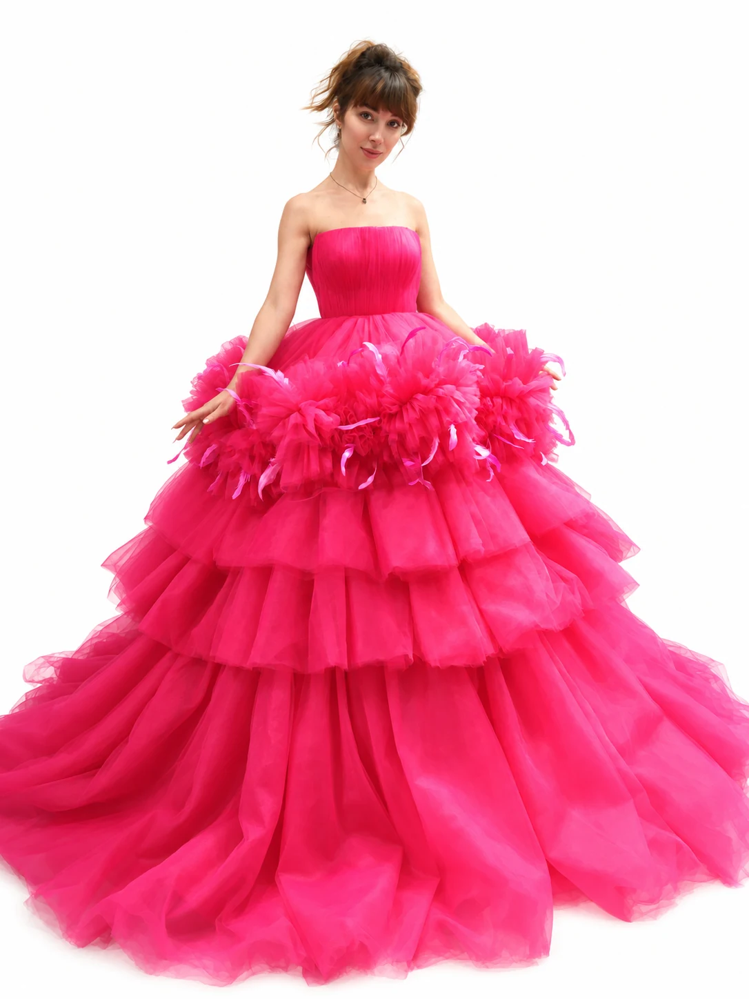 Fuchsia ruffle ball gown