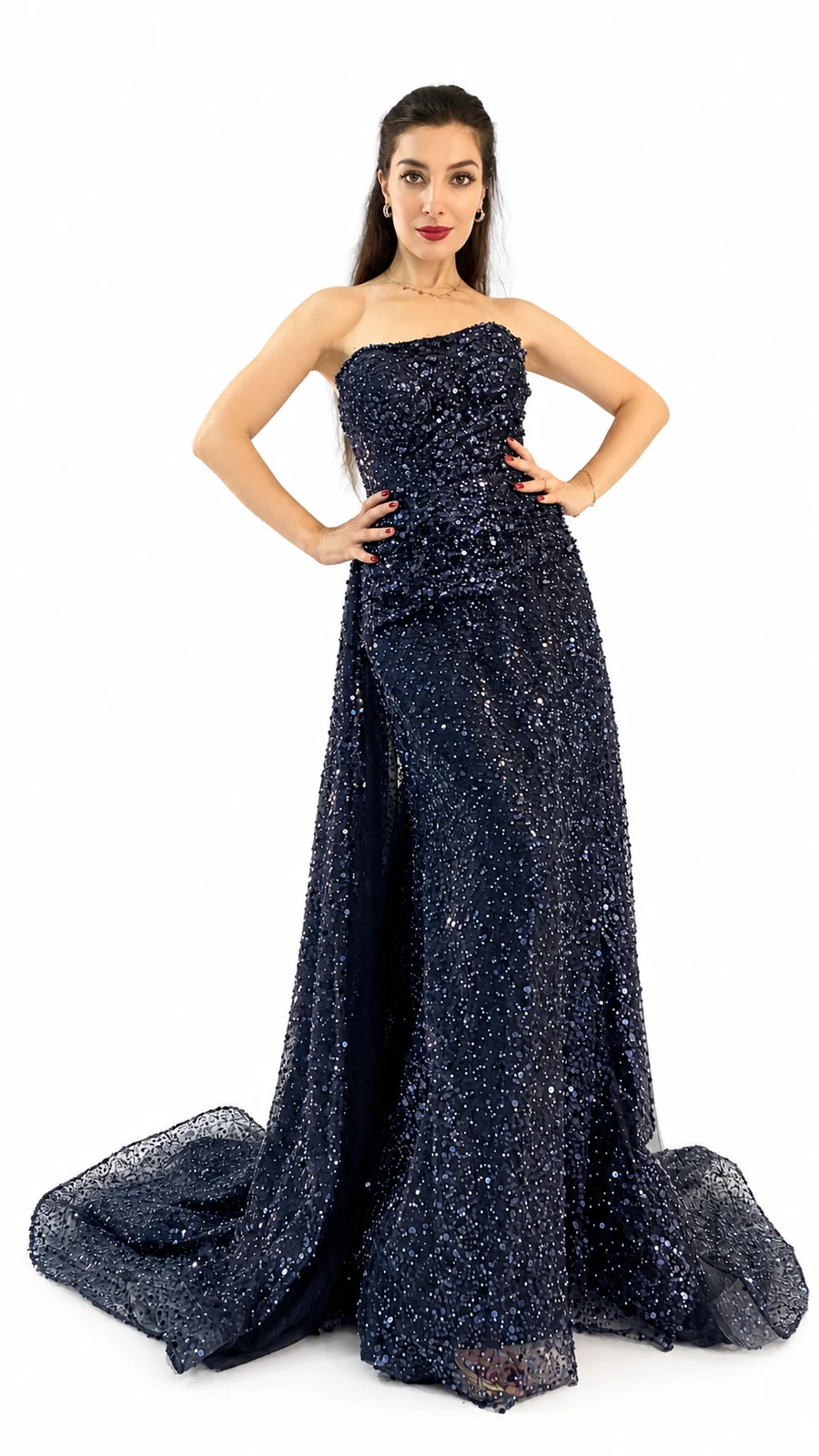 Navy sequin gown
