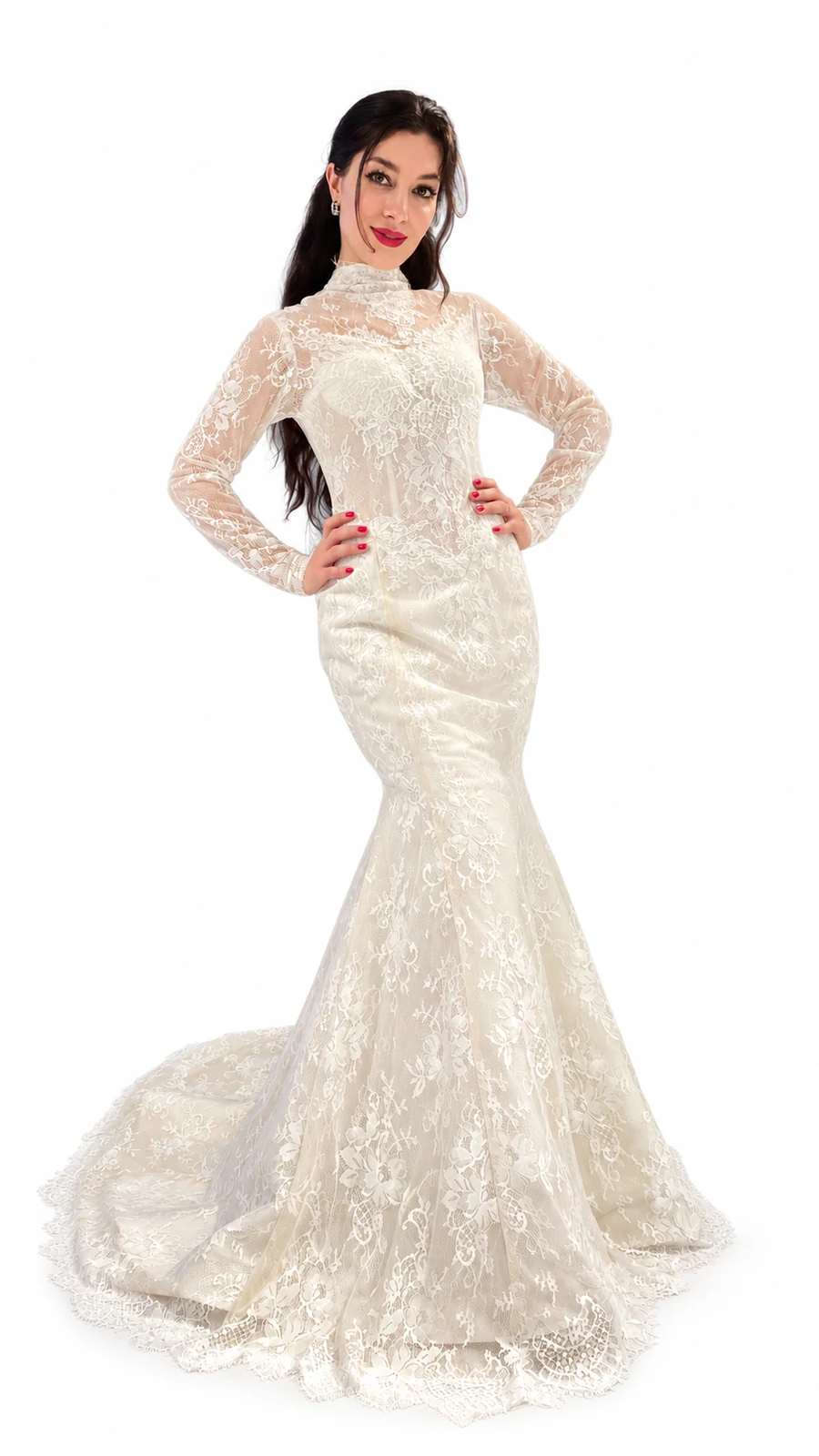 High-neck lace mermaid gown