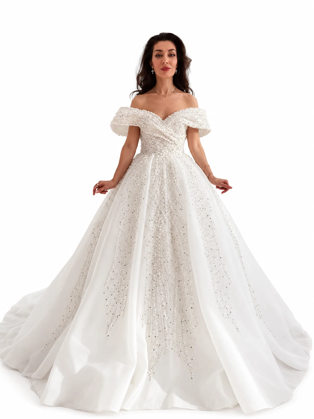 Cascading embellished gown