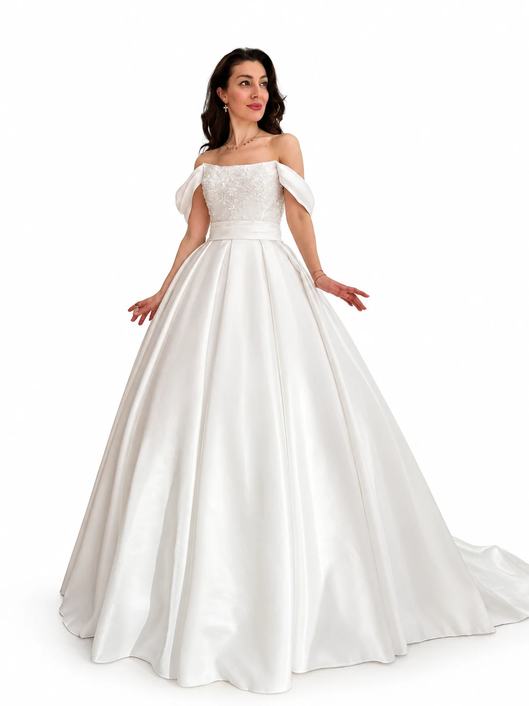 Embellished satin-finish gown