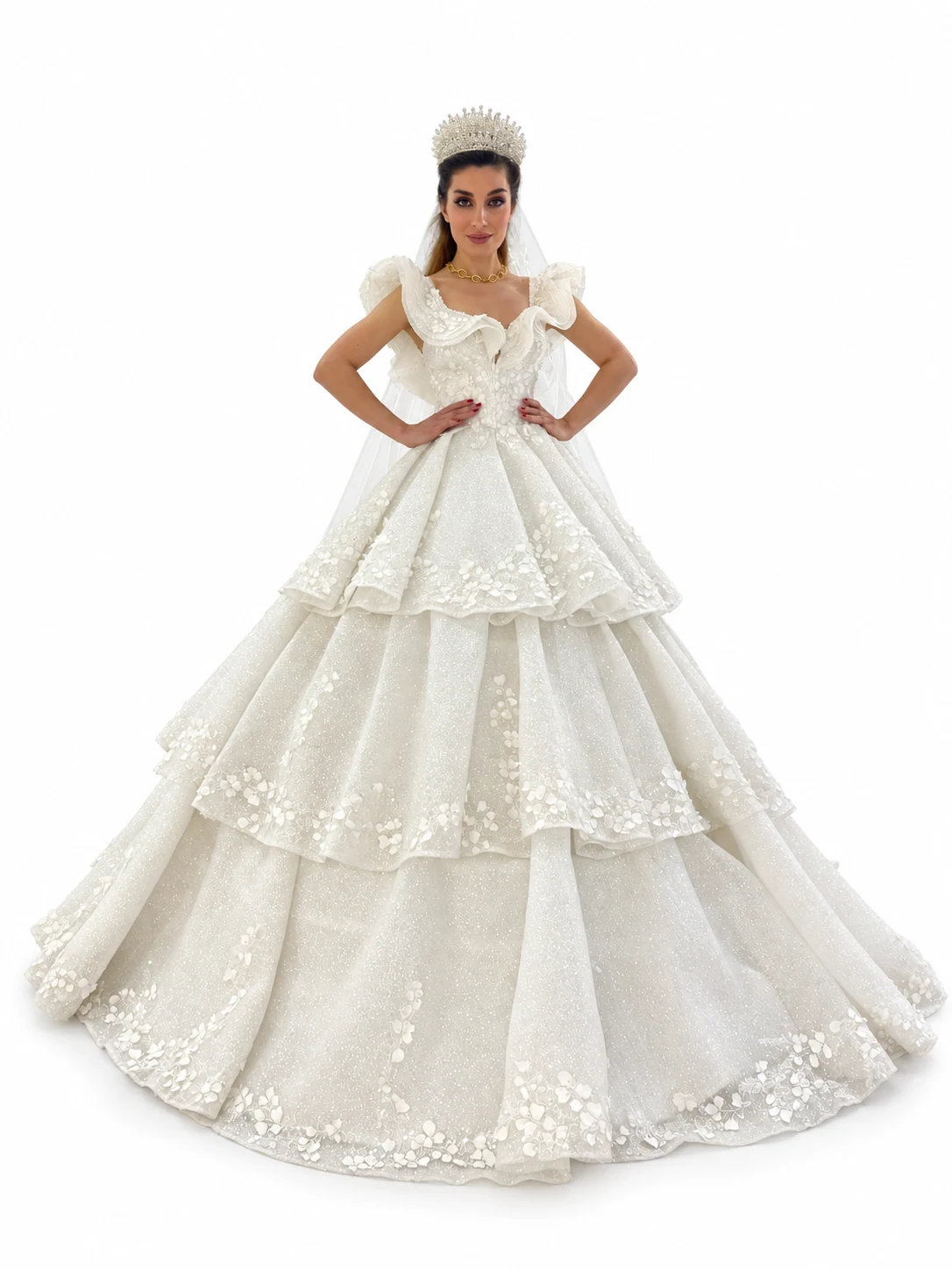 Tiered floral bridal gown